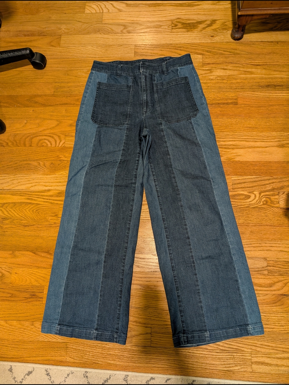 Two-Tone Wide-Leg Denim Jeans - Dark & Medium Blue